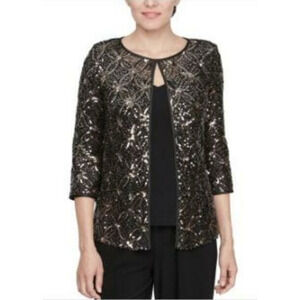 Alex Evenings Sequinned Flyaway 3/4-Sleeve Top